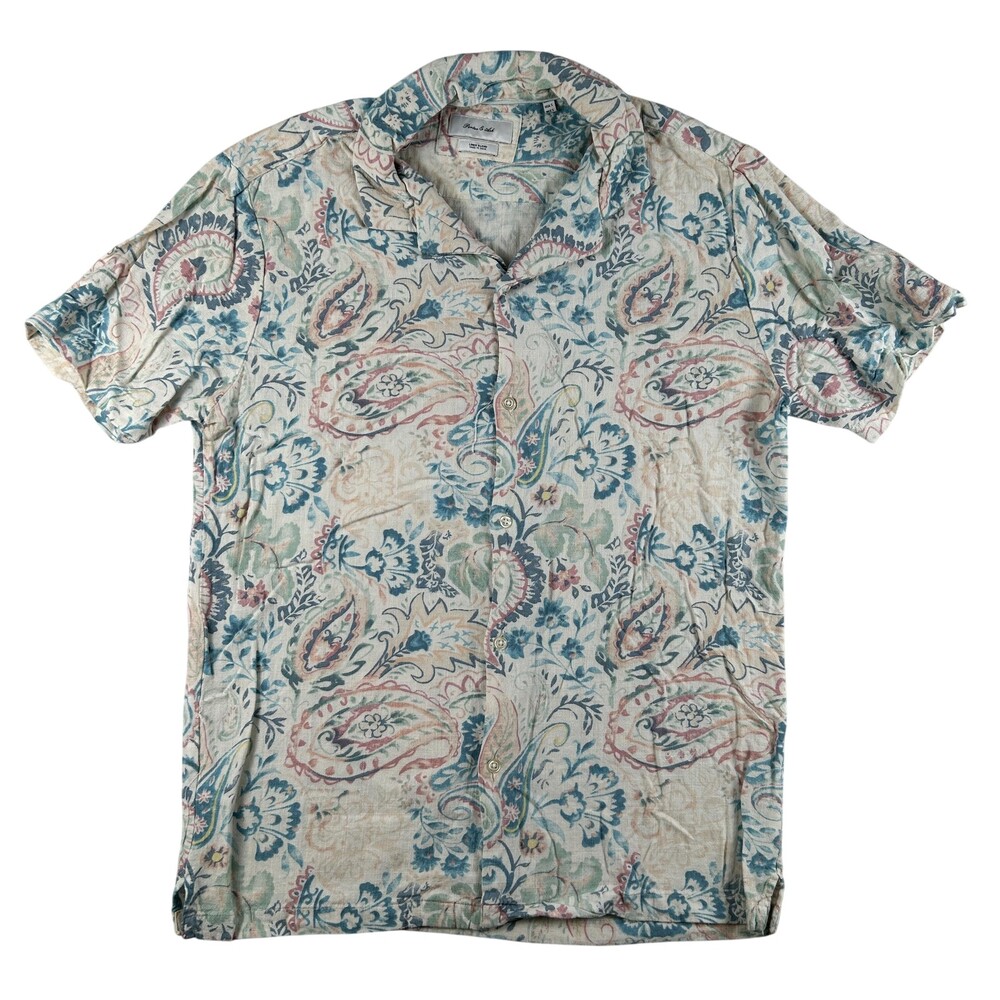 Porter & Ash Shirt Mens Small Paisley Short Sleeve Linen Blend Button Up Casual